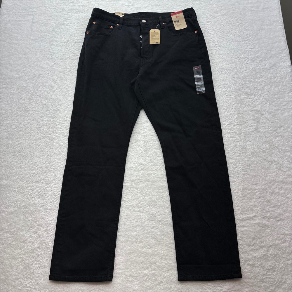 Levis 501 Original Fit Mens Black Straight Leg Button Fly Jeans 34x30 NEW